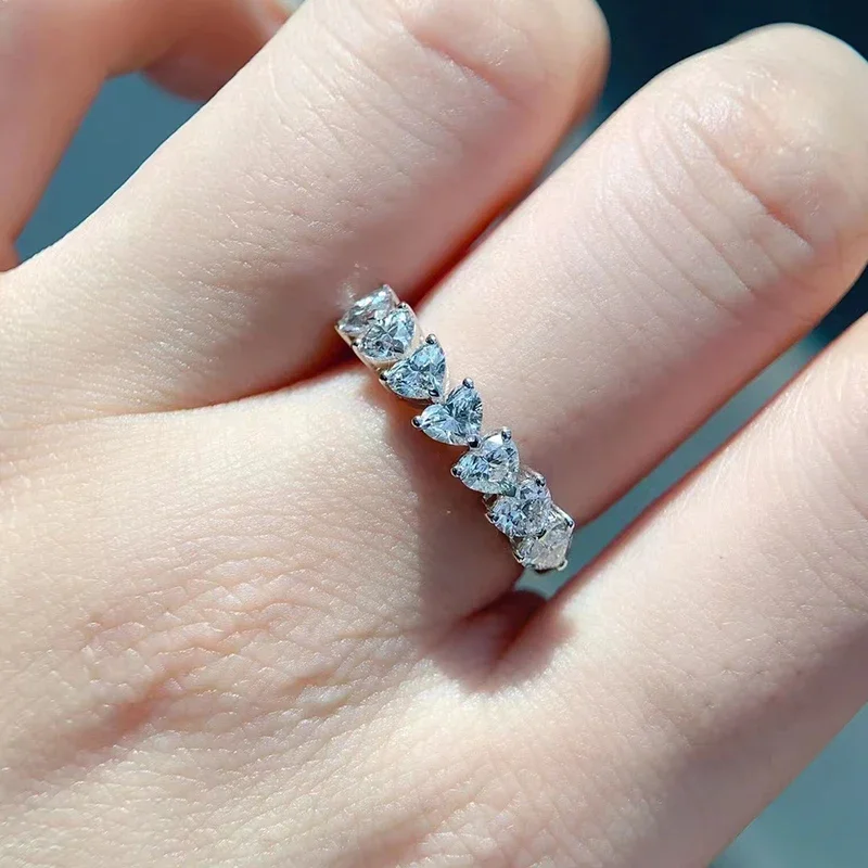 2.1 Ct Heart Cut Engagement Wedding Moissanite Lab Grown Diamond Band Ring Sterling Silver for Women