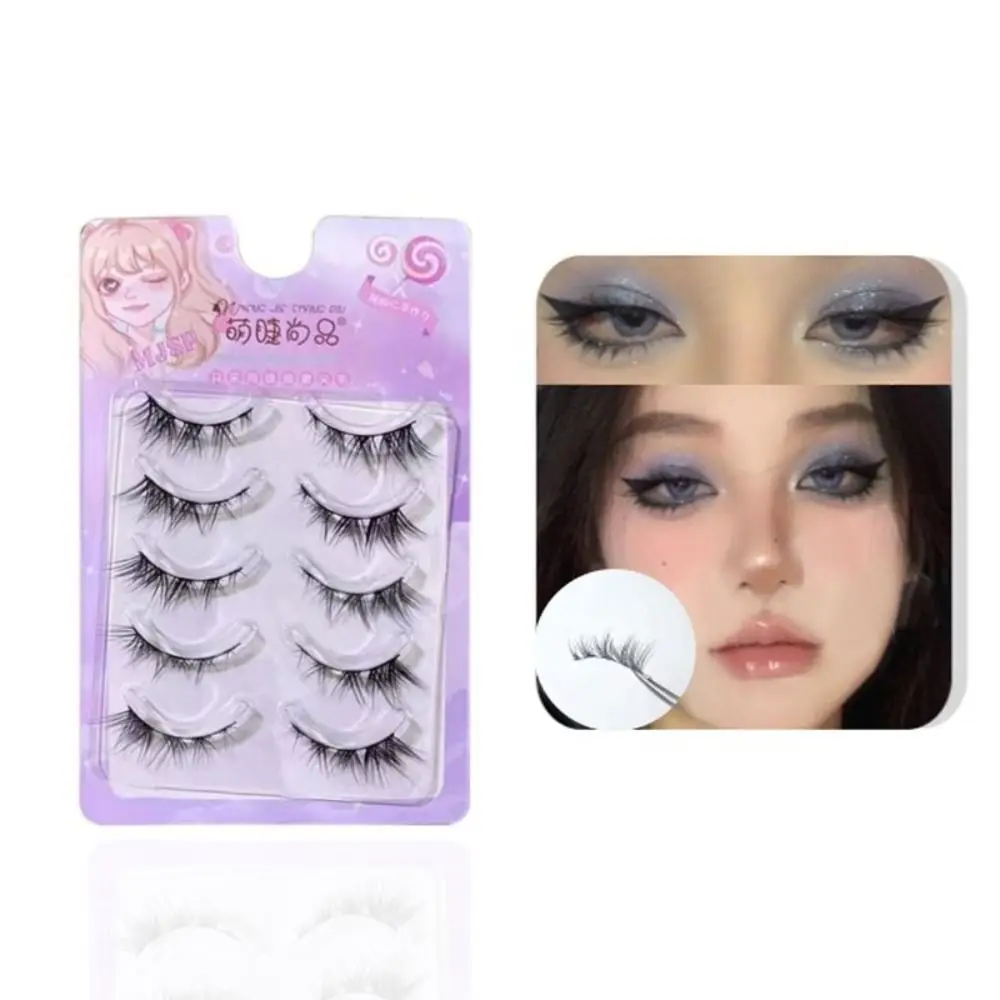 5 Paar Make-Up Tools Schuine Valse Wimpers Komische Wimpers Volledige Strip Lange Gevleugelde Wimpers Herbruikbare Curling Cat Eye Wimpers