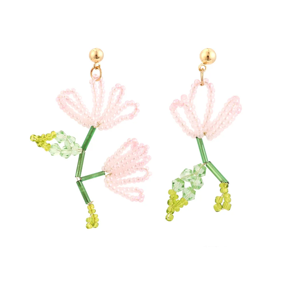 Korean Hand Woven Glass Rice Beads Flower Tassel Earrings Women\'s Cute Glamour Dangle Earrings Party Jewelry Accessories