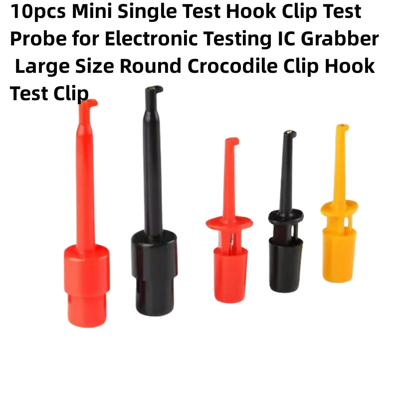10pcs Mini Single Test Hook Clip Test Probe for Electronic Testing IC Grabber Large Size Round Crocodile Clip Hook Test Clip