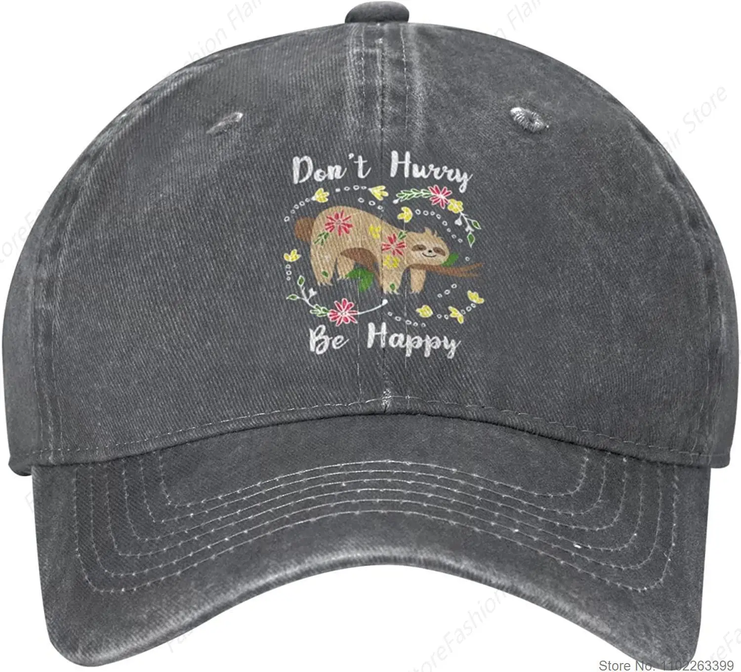 Funny Funny Don't Hurry Be Happy, Cute Lazy Funny Sloth hat Unisex Baseball Cap Dad Trucker Hat Ponytail hat Black