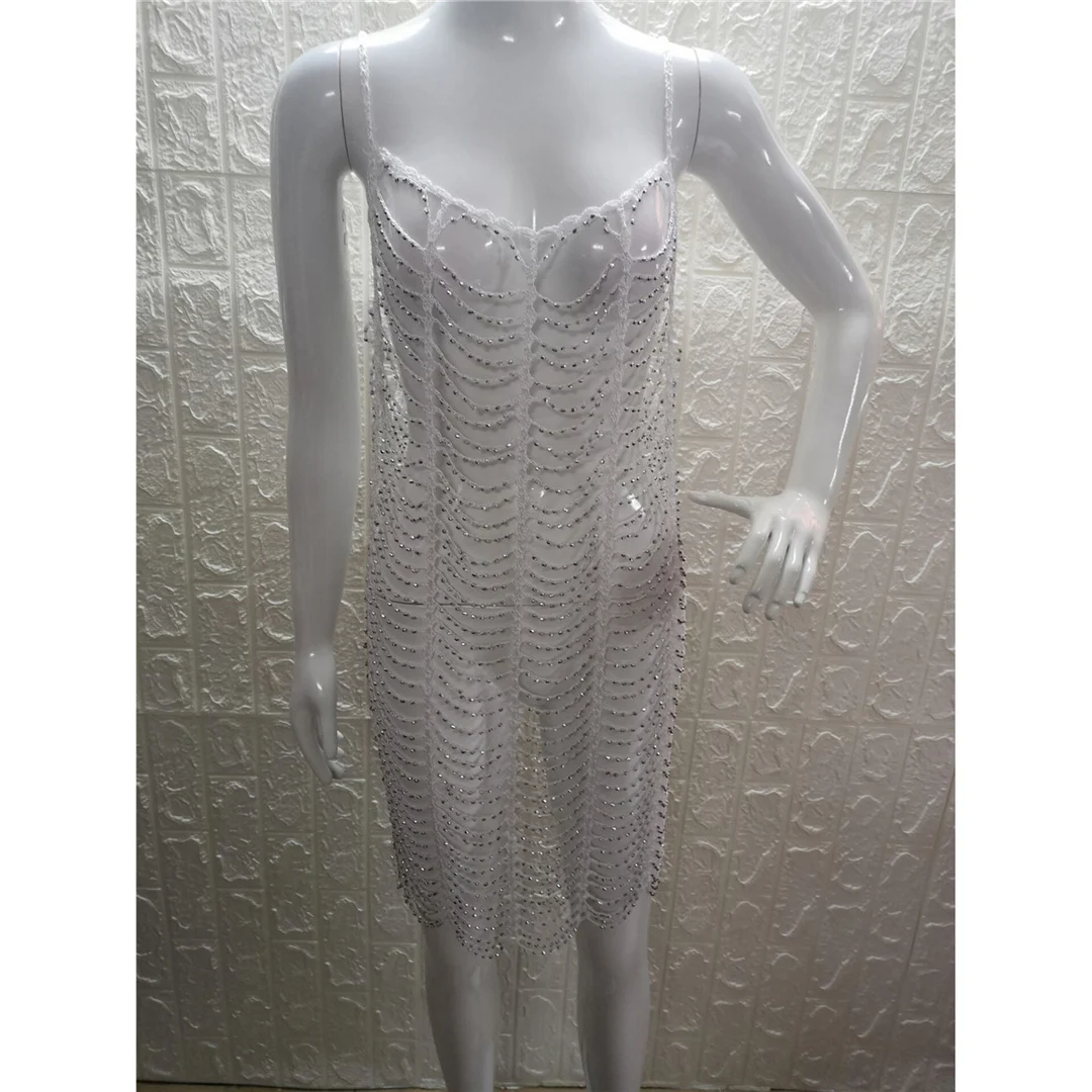 Luxuriöse, glitzernde Tunika mit Diamant-Strasssteinen und Cut-Outs, Strand-Cover-Up, Strandkleid, Strandmode, Damenmode V4747SW – Detail 13