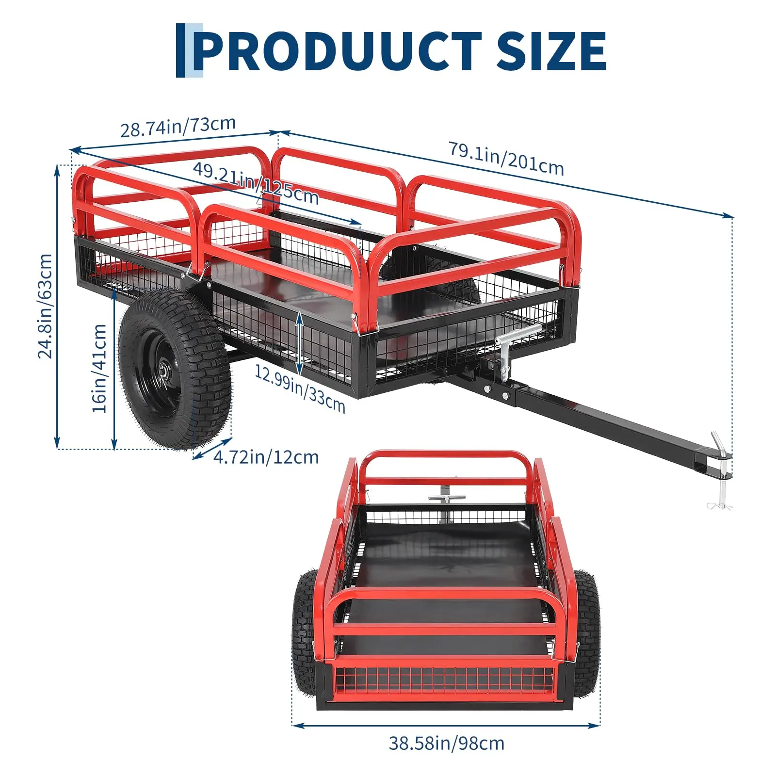 15 Cu Ft 1500lb Heavy Duty Steel Garden Dump Trailer With Removable Sides Hand Pull Foot Pedal For ATV UTV Lawn Tractor