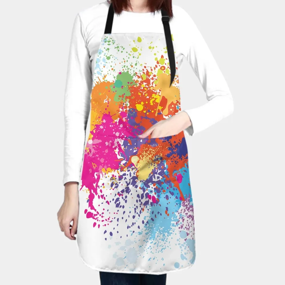 Rainbow Apron Adjustable Neck Artist Aprons with Pockets Waterproof Colorful Apron Art Smock Oil Paint Apron for Adults