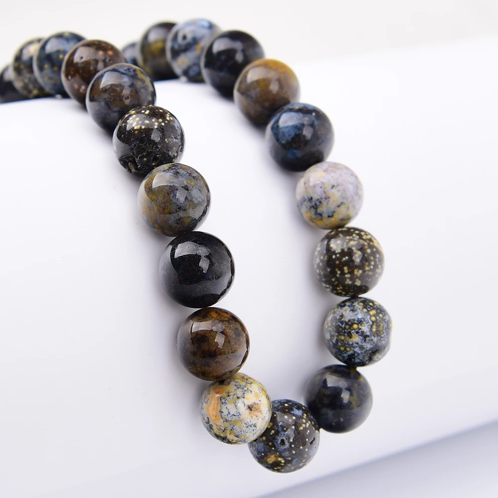 APDGG 14mm Natural Mix Blue Ocean Jasper Agate Smooth Round Loose Beads 15.5'' Strand Jewelry DIY