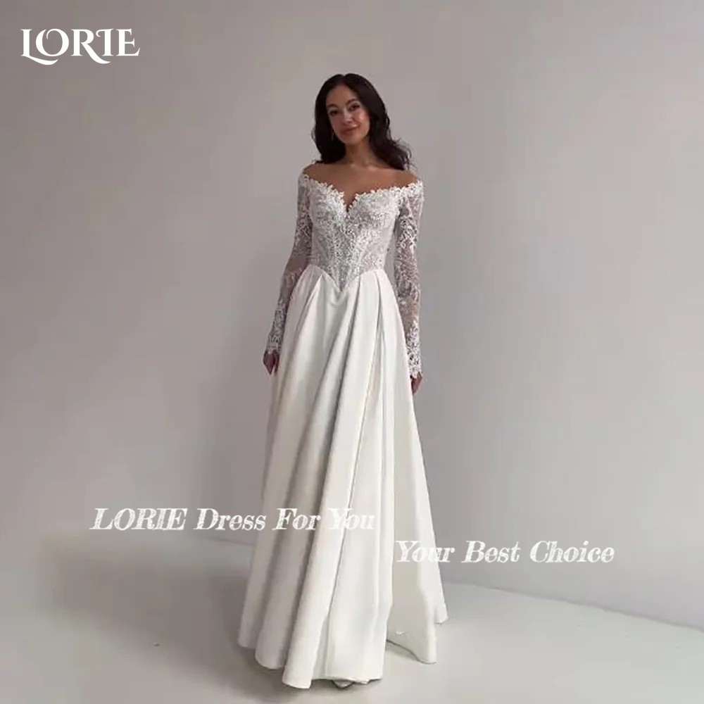 LORIE Empire Lace Mermaid Wedding Dresses Long Sleeve Sweet Off Shoulder Appliques Bridal Gown Backless Bride Dress Customized