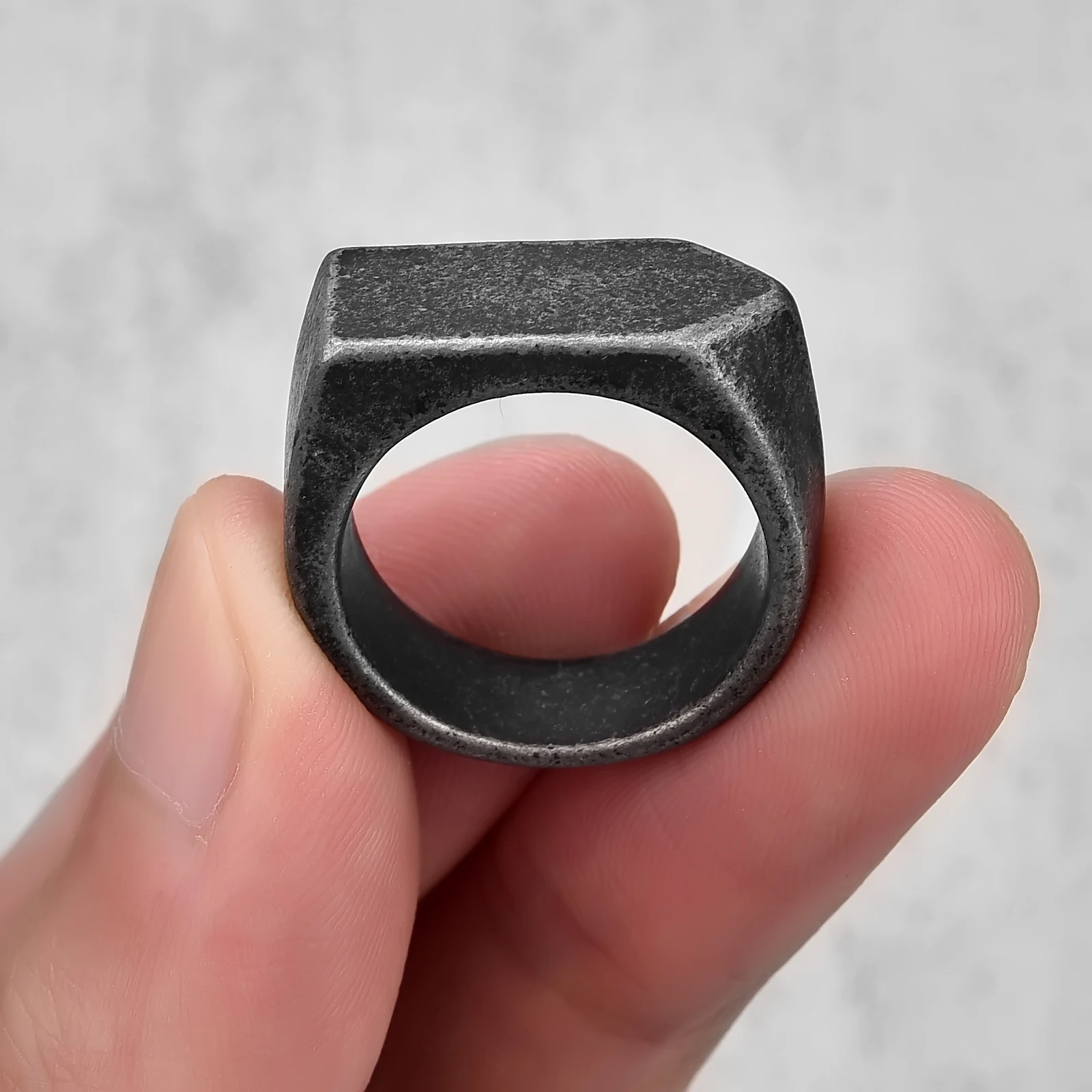 Square Band Flat Top Signet Ring Oxidized Silver Color Stainless Steel Vintage Rustic Women Men Jewelry