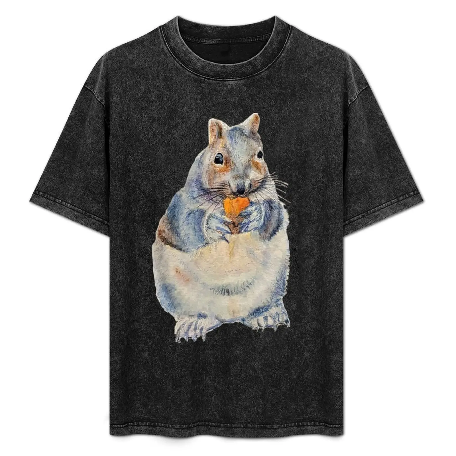 

Hungry Squirrel Preparing for Winter, Mixed Media T-Shirt Lightweight Sport Basic T-Shirt