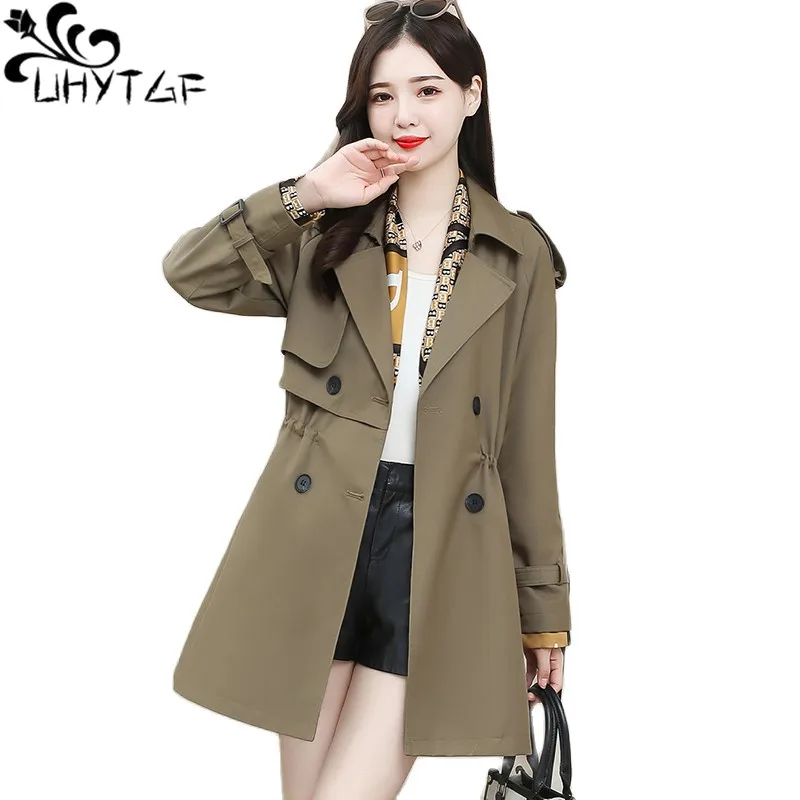 UHYTGF Spring Autumn Trench Coats Womens Fashion Double Breasted Casual Female Outerwear Elegant Ladies Windbreaker Abrigos 2256