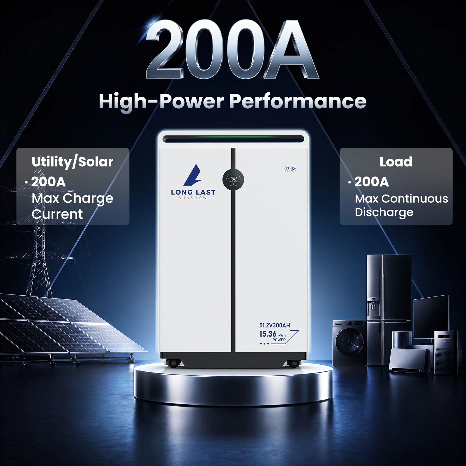 SANDISOLAR 51.2V 300Ah LiFePO4 Battery 15.36kWh Rack Mounted Floor Standing Solar Energy Storage System CAN RS485 6000+ Cycles