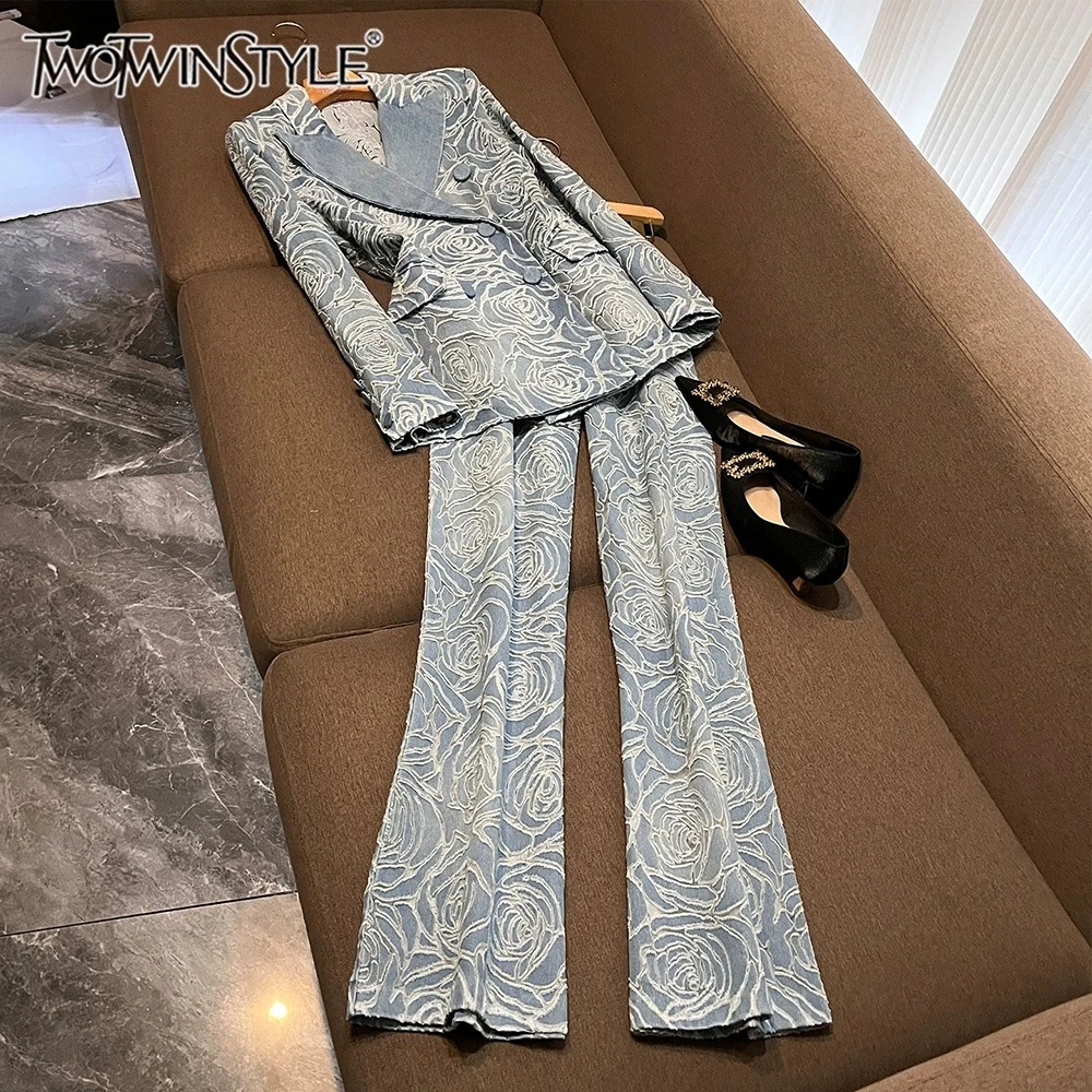 TWOTWINSTYLE Fresh Elegant Two Piece Sets For Women Lapel Long Sleeve Top High Waist Casual Printing Set Female New KSE559116