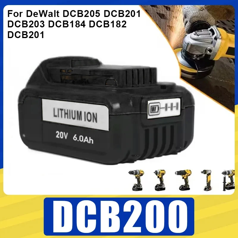 

Литиевая батарея DCB200, новая аккумуляторная батарея 20 В, 6 Ач для DeWalt DCB205 DCB201 DCB203 DCB184 DCB182 DCB201 Power Too