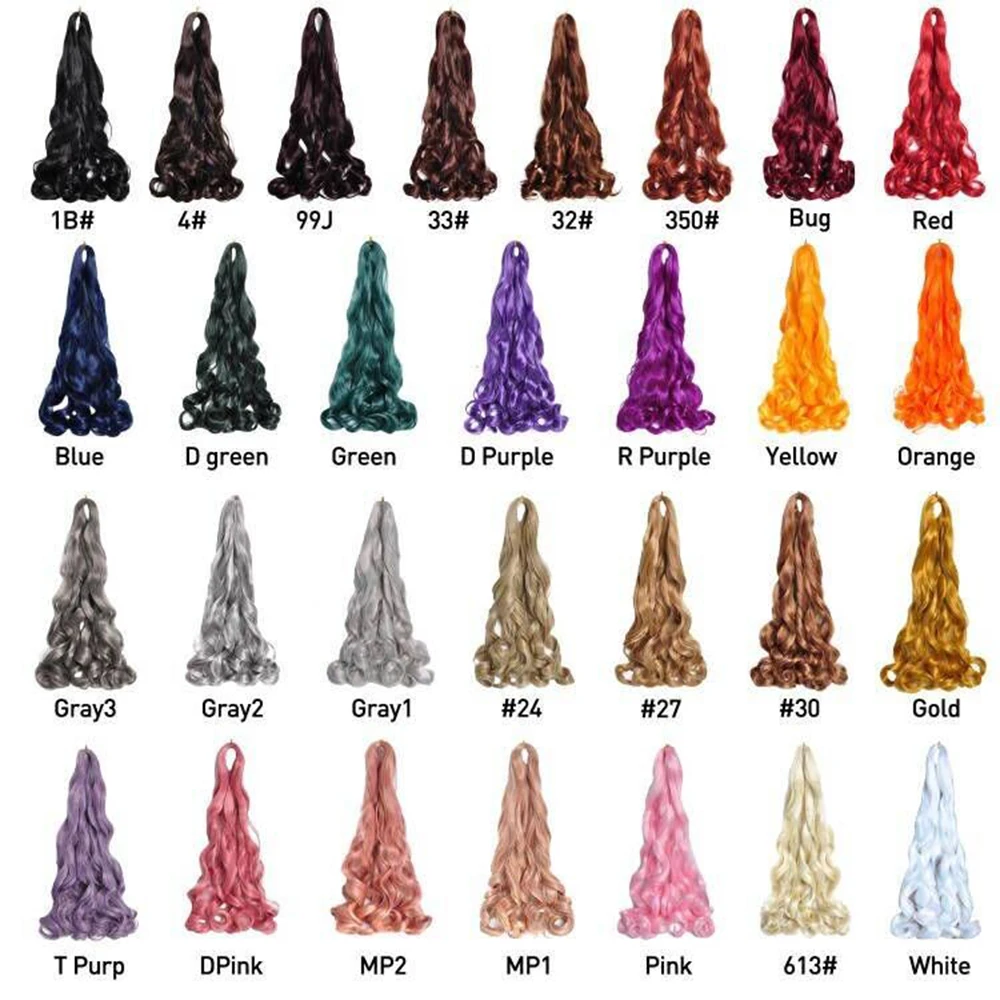 Extensions de cheveux tressés bouclés ondulés pour femmes noires, boucles en spirale françaises, tresses synthétiques, 24 po