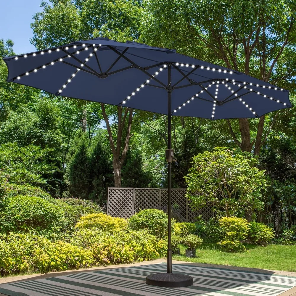 

13ft Large Patio Umbrella with Solar Lights, Double-Sided Outdoor Market Rectangle Umbrella with 120 PCS LED Light