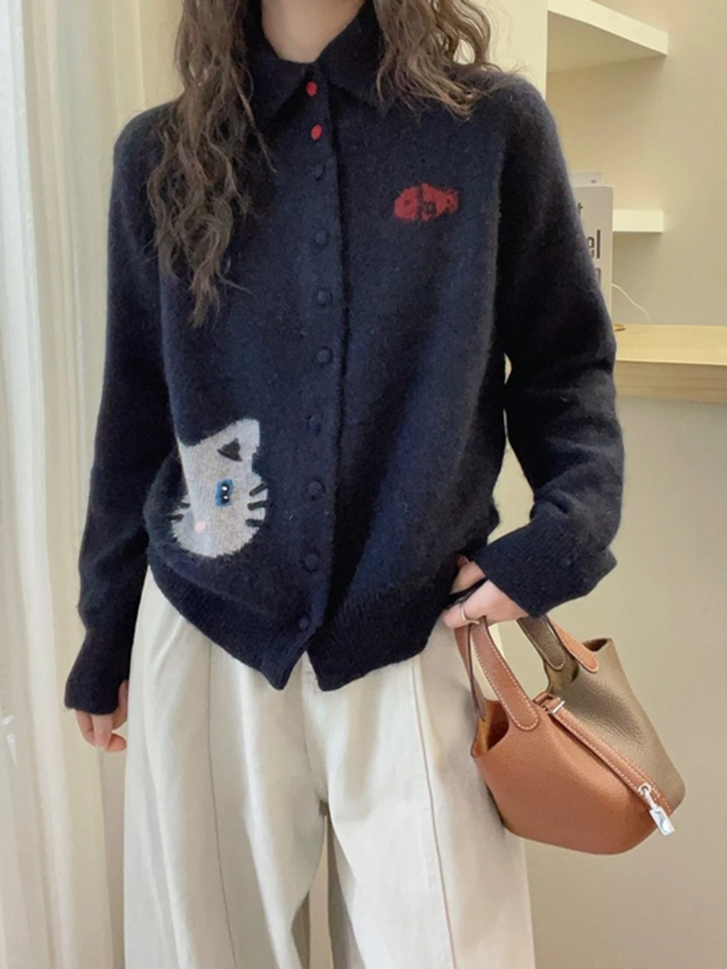 Adorable rétro Thiened femmes tricots couleur Blo hiver trajet pull coréen Sle Long Sve ouvert Cardigan