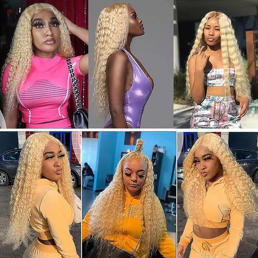 30インチ 13x4 613 ディープウェーブ レースフロントウィッグ ウォーターウェーブウィッグ ロングカールウェーブ 613ブロンドウィッグ 生え際処理済み 女性用 250%密度