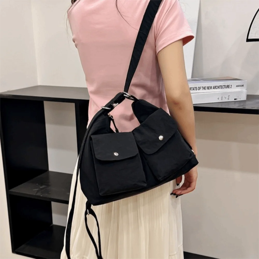 대용량 나일론 크로스바디 백 하라주쿠 다중 포켓 남성 숄더백 한국 스타일 방수 캔버스 백팩 여행용