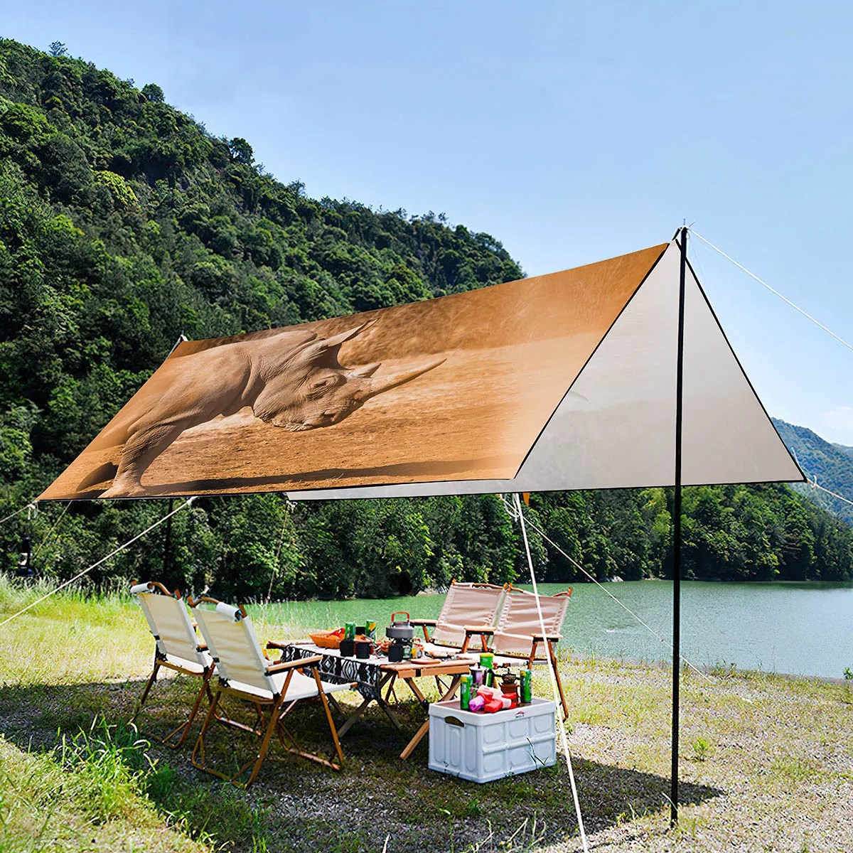 Waterproof and UV Resistant Sunshade Canopy For Garden,Rhino Pattern Lightweight Portable Tent For Beach,Picnic,Music Festival