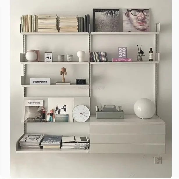 Minimalist Track Shelf Combination White Wall Wall Mounted Metal Baffle Bookshelf Shelf Storage Decoration