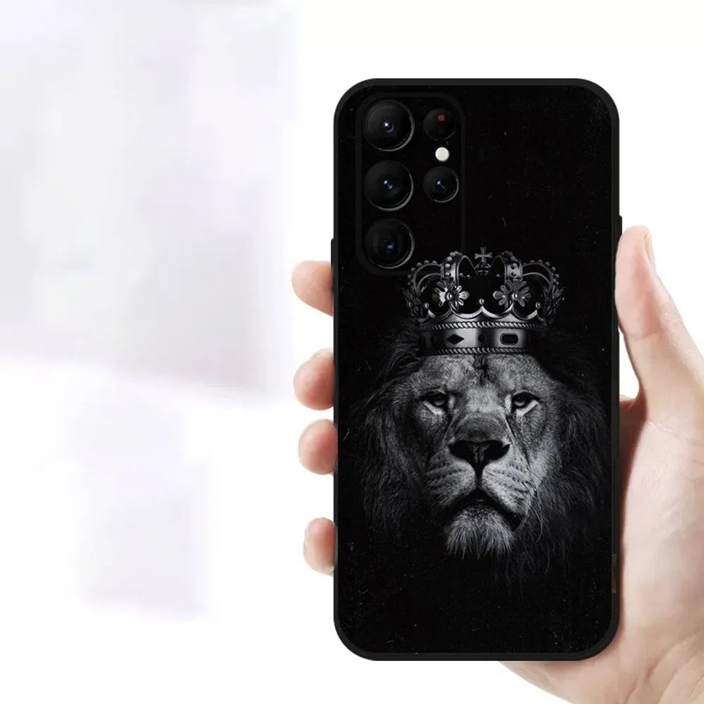 Wild Leopard Lion Art Tiger Phone Case For Samsung S23,23,22,30,21,10,9,Note20 Ultra,Lite,Ultra,5G,Plus,FE,Black Soft Case