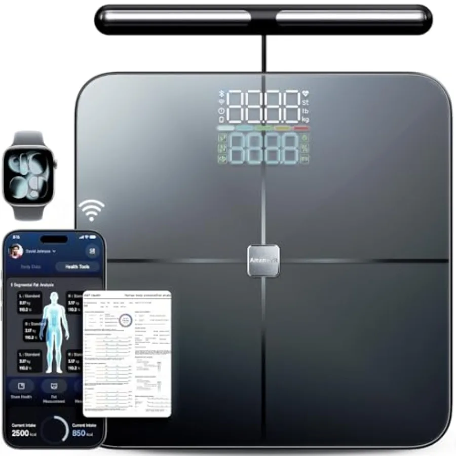 

Smart Scale for Body Weight 8-Electrode Digital Bathroom Scale for Weight Fat BMI Muscle Mass 50 Measurements Bluetooth and Wi-