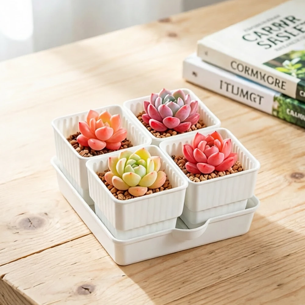 Maceta Mini de Malla para Suculentas con Bandeja para Cactus, Lithops, Semillas y Viveros