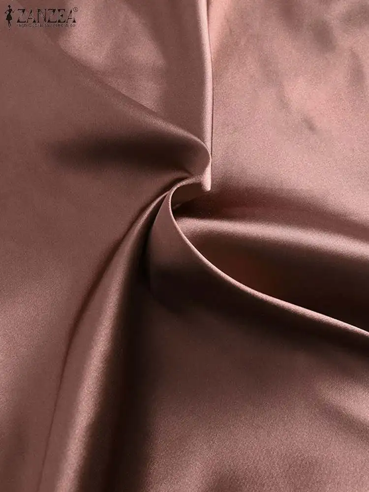 ZANZEA Spring Satin Silk Faldas Saia Women Skirt Autumn Ankle Length Back Zipper Jupe Elegant Fashion Party Solid Sundress 2023