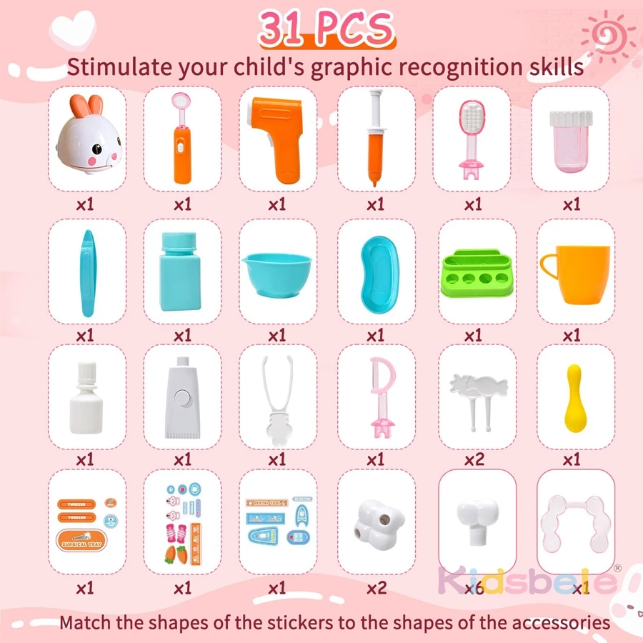 Ensemble de jouets de dentiste lapin – Jeu de dents pour enfants avec outils dentaires, cadeau éducatif pour jeu de simulation, jeu de rôle amusant pour les tout-petits