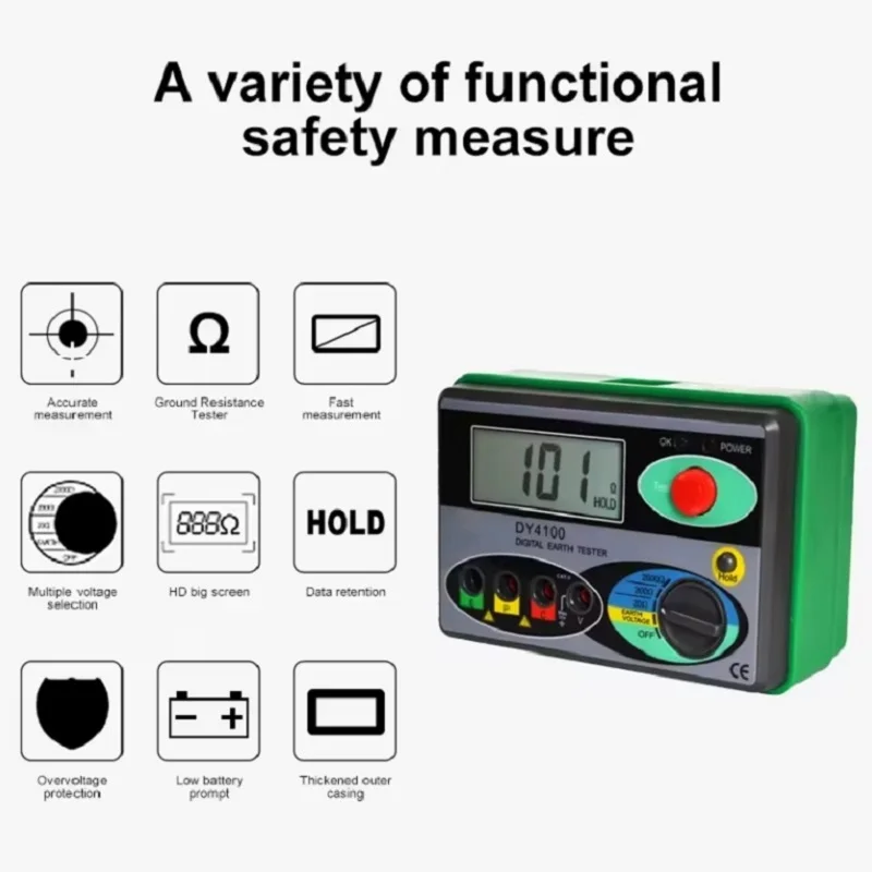 

DY4100 Digital Earth Ground Resistance Meter Megohmmeter 0-2000 Ohm Instruments Inspection Electrician Resistance Tester