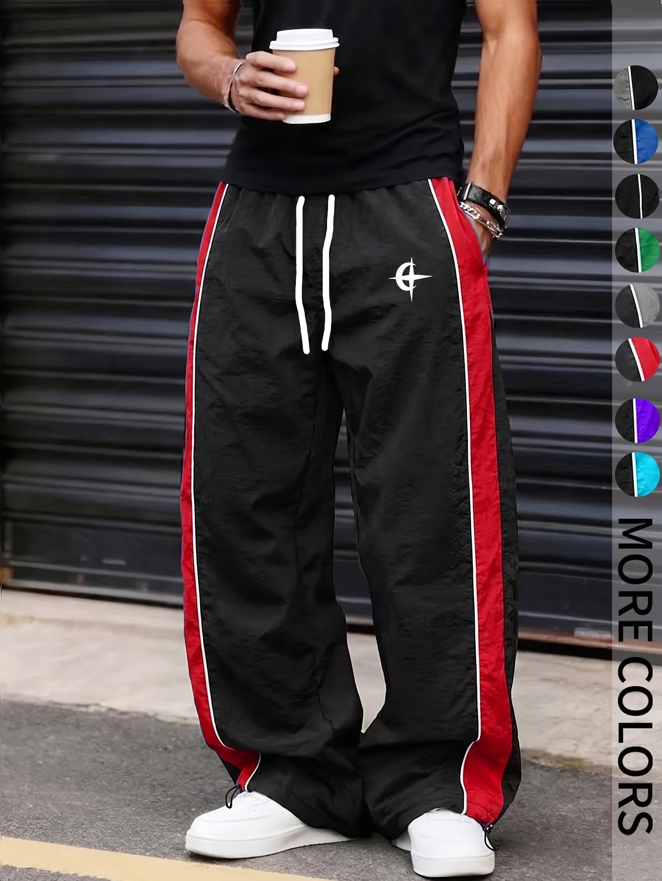 2026 Hip-Hop Loose Straight Pants mit Minimalistischem Kreuz-Stern-Grafik-Design, Kordelzugbund, Mehrfarbig, Schnelltrocknend, Streetwear Jogginghosen für Kinder – Detail 4