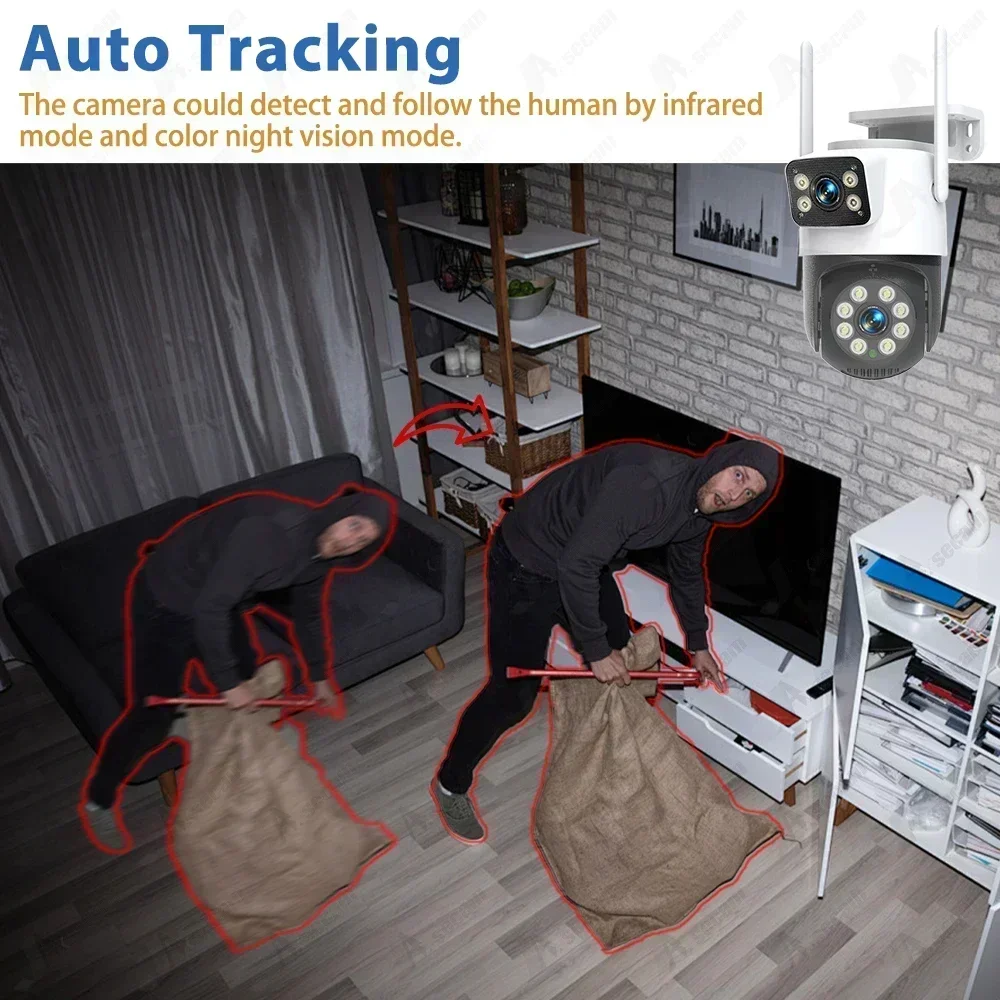 Wifi Surveillance Cameras 8MP Waterproof Outdoor Wireless Security Camera Dual Lens Security-Protection Tuya IP Camera AI Track