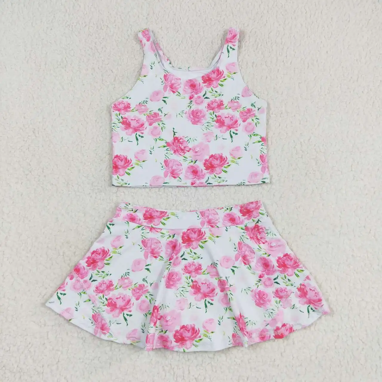 Wholesale summer baby girl clothes pink flower tank skort outfit little girl boutique clothing kids clothes