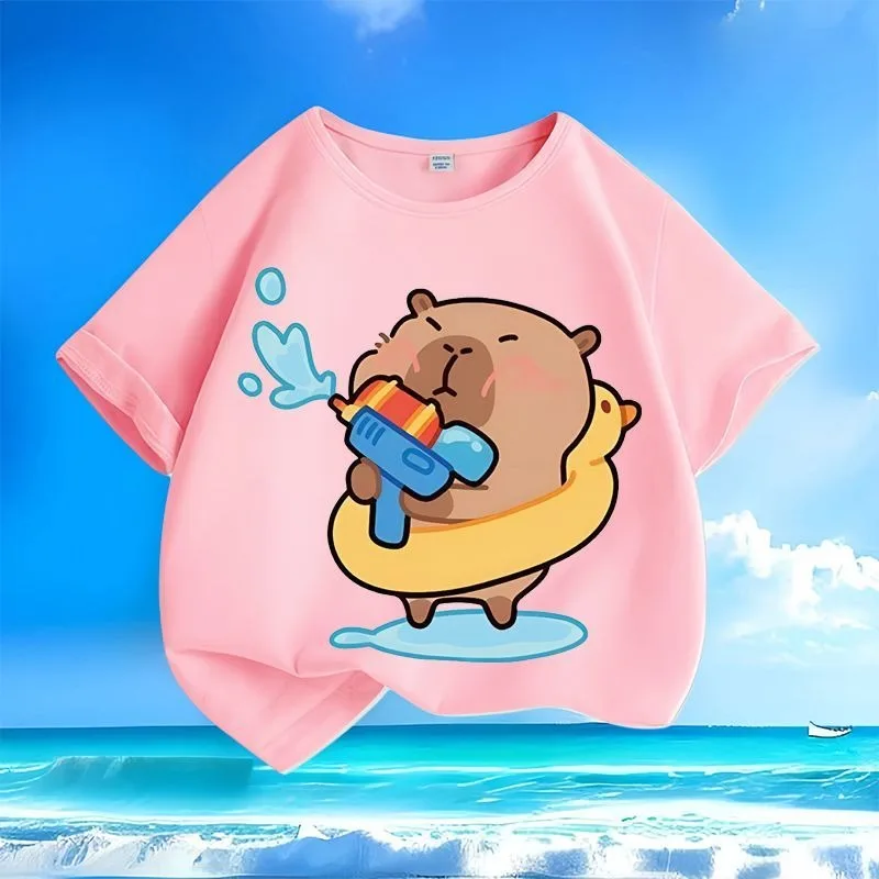 

New Arrival Trendy Versatile Capybara Kids T-Shirts | Summer Casual | Crew Neck Loose Short Sleeves for Boys & Girls