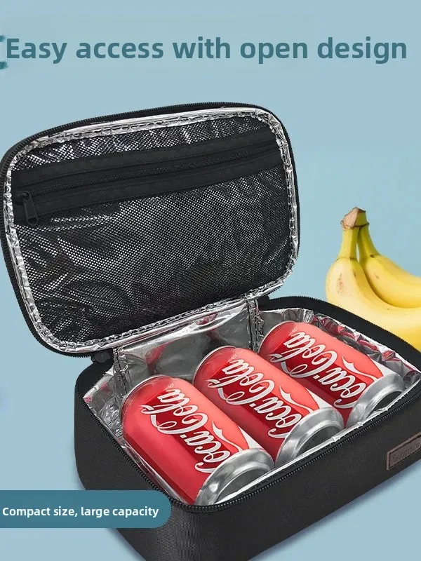 Thermal Lunch Box Bag Portable Bento Box Handbag for Students Going to School with Meal Box American Retro Style PU Material