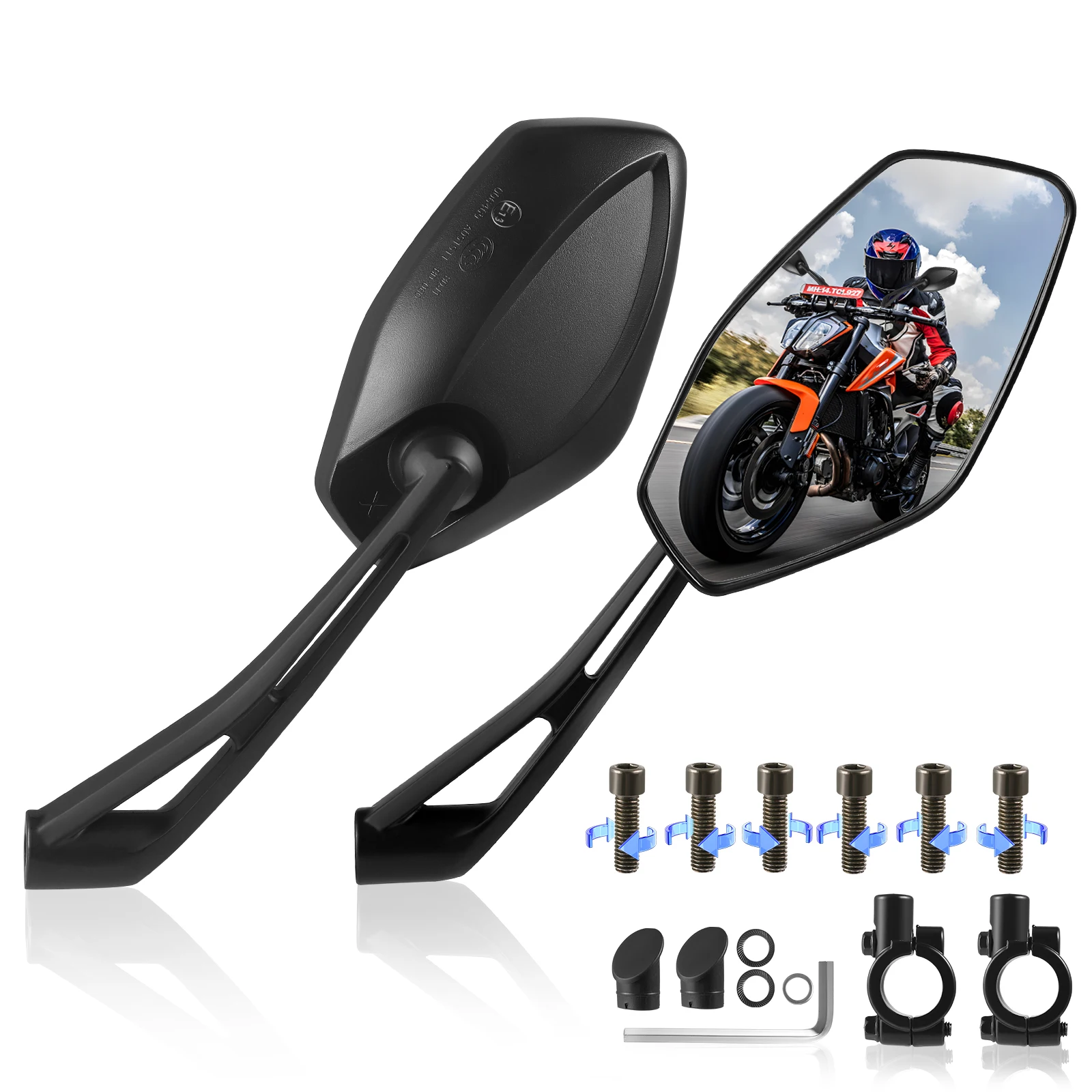 Motorradspiegel, E-geprüfter Motorradspiegel, universell für M8 und M10, Motorrad-Rückspiegel mit Halterung, Rückspiegel ﻿