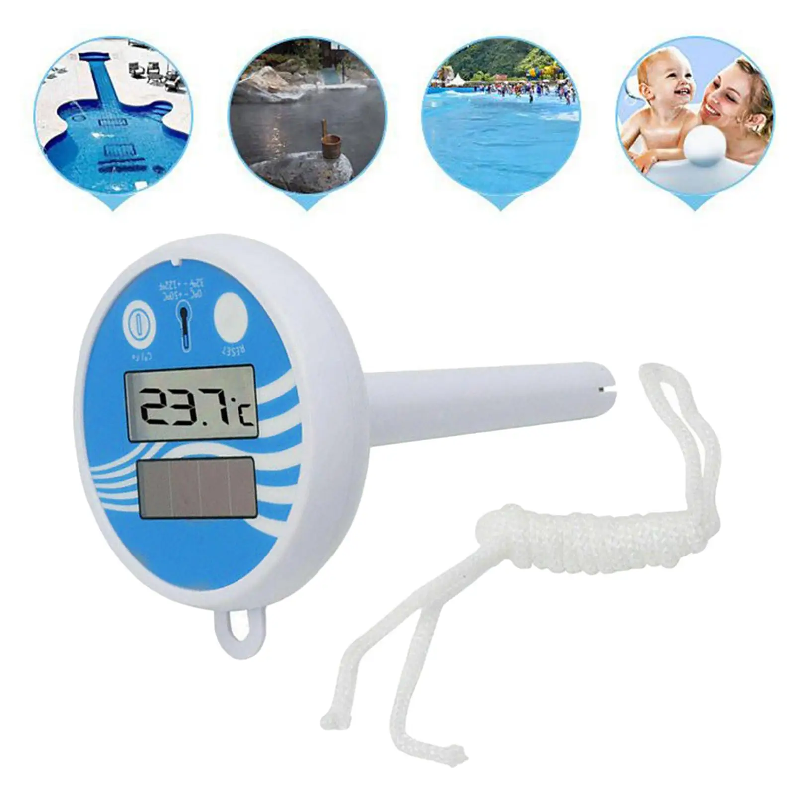 Solar Powered Floating Swimming Pool Thermometer LCD for Bath Water Spa Pond