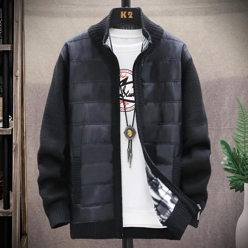 Men Cardigan Sweater 2023 Autumn Winter Thick Warm New Casual Stand Collar Zipper Jacket Men Solid Cotton Jacket Men Clothing