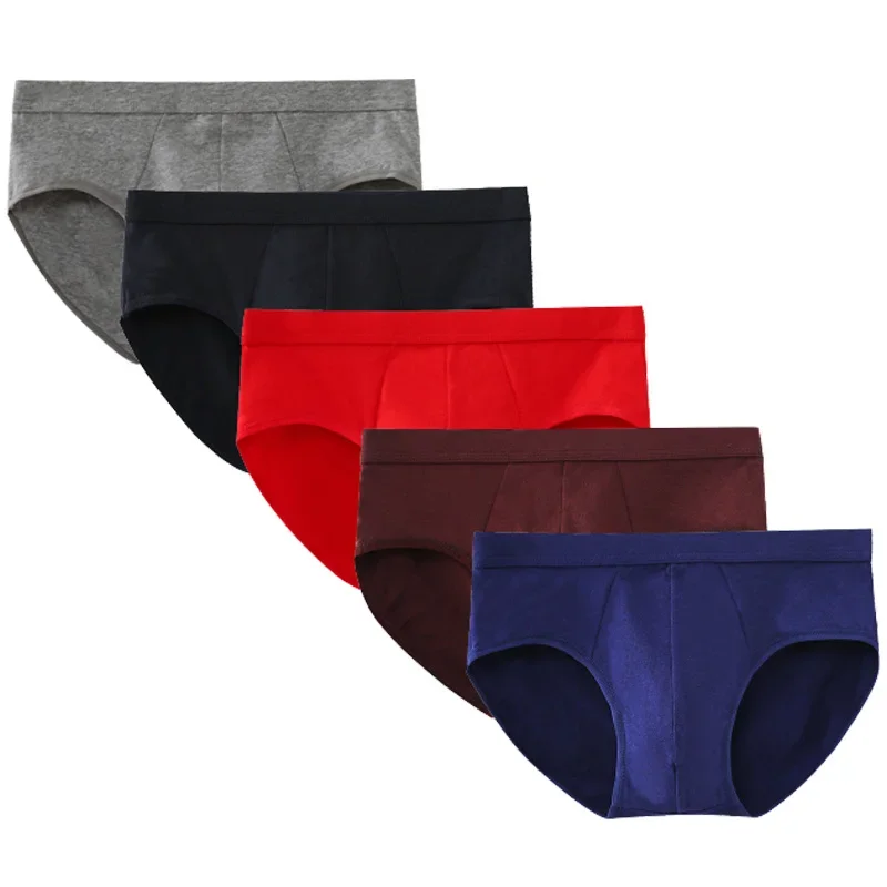 5-Piece Solid Color Cotton Men's Triangle Pants Sexy Plus Size Underwear Men's Comfortable Elastic Triangle Pants