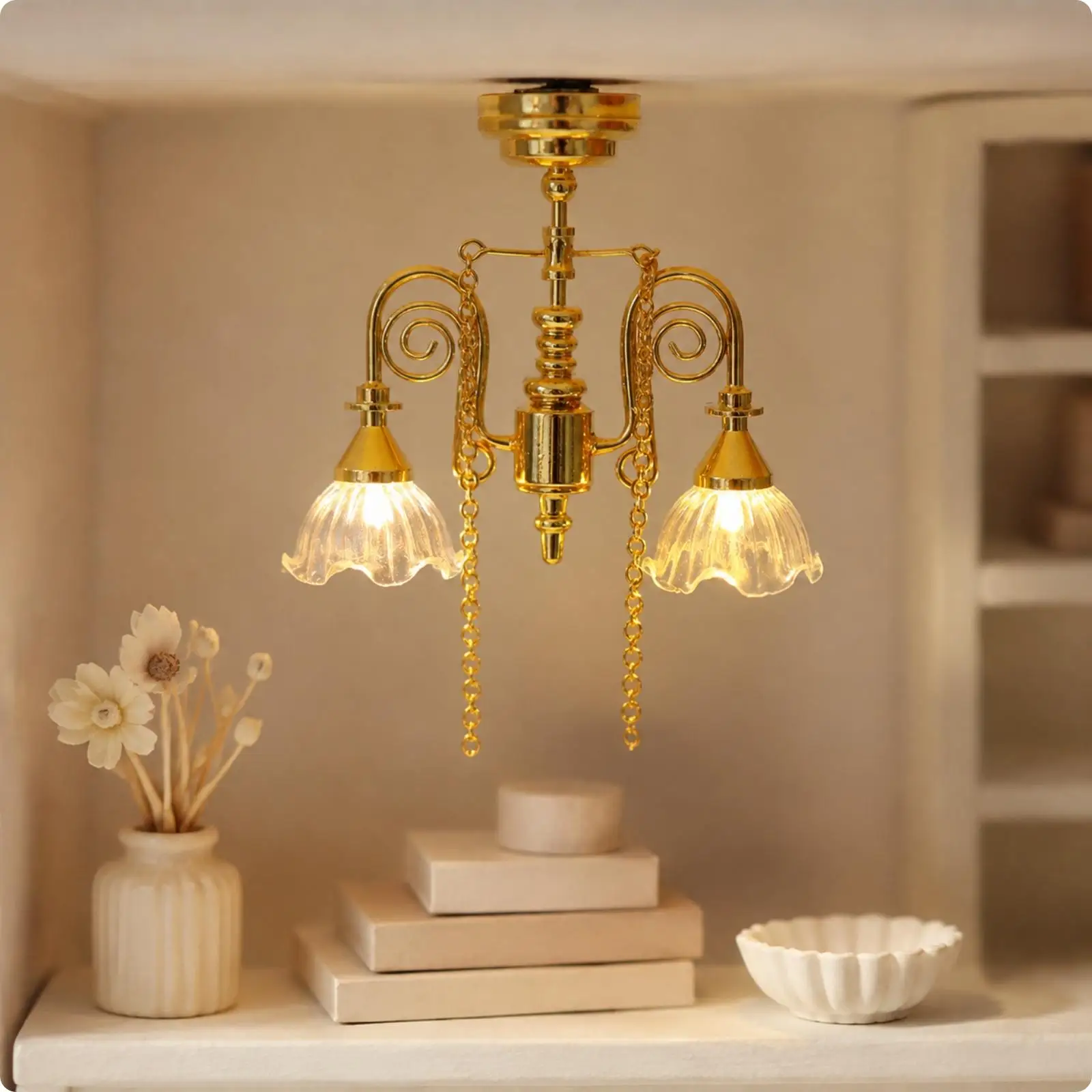 Tiny Ceiling Lamp Alloy Miniature Fixture for Dollhouse Decor Cozy Glow Diorama Scene Display Shelf Art