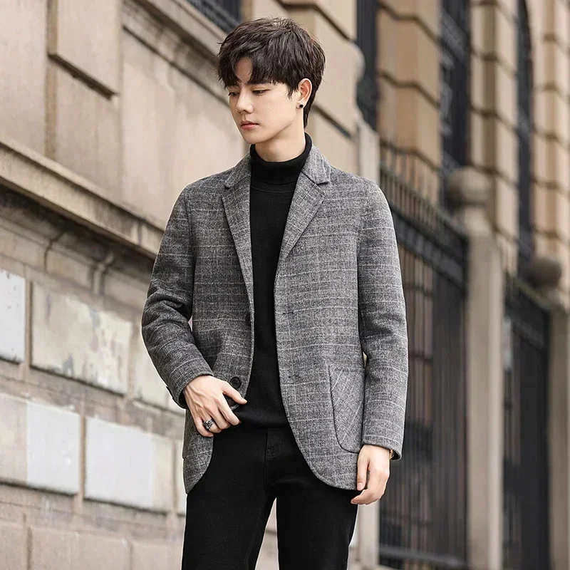 Autumn Men's Short Wool Fashion Casual Double-Sided Coat British Style Suit Jacket New Clothing