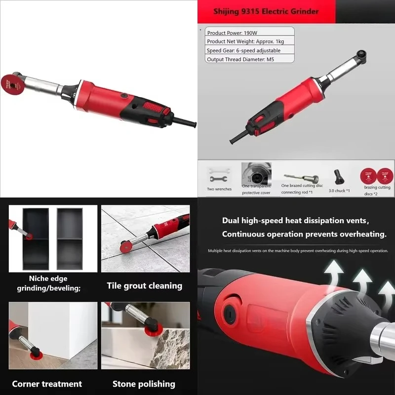 SHIJING Tools Mini Micro Angle Grinder 90 Degree Electric Elbow Straight Grinder Handheld Polisher Shijing 9315 Electric