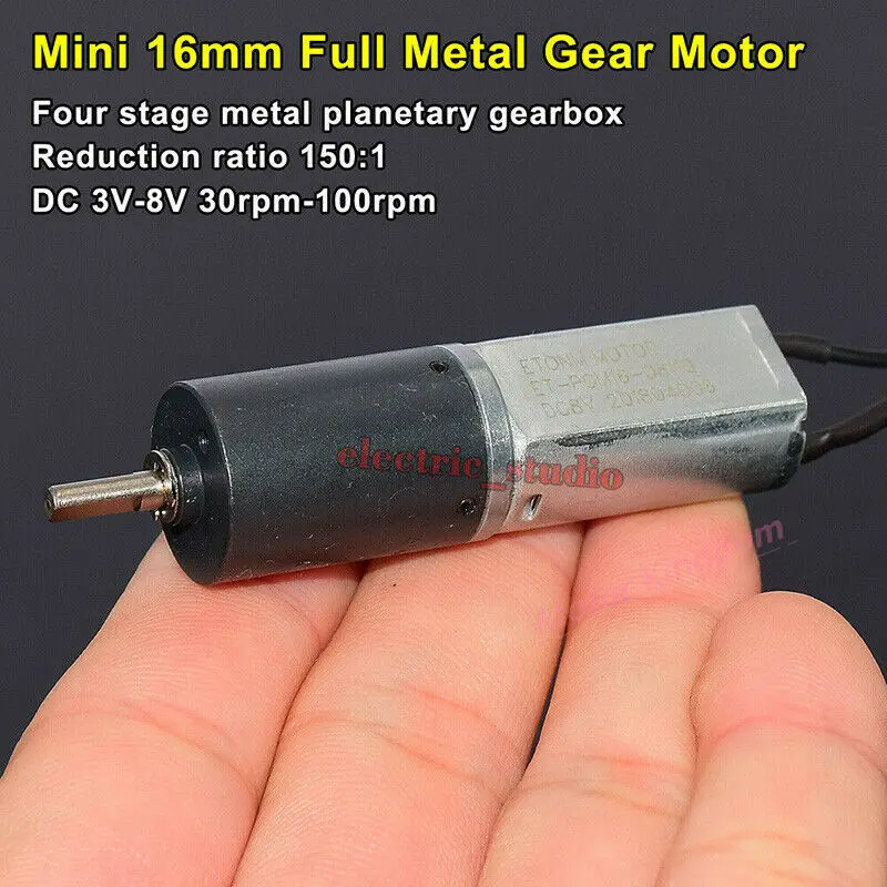 Mini Micro 16mm Four-stage Planetary Gear Motor DC 3V 5V 6V 8V 30RPM-100RPM Slow Speed Large Torque All Metal Reduction Gearbox