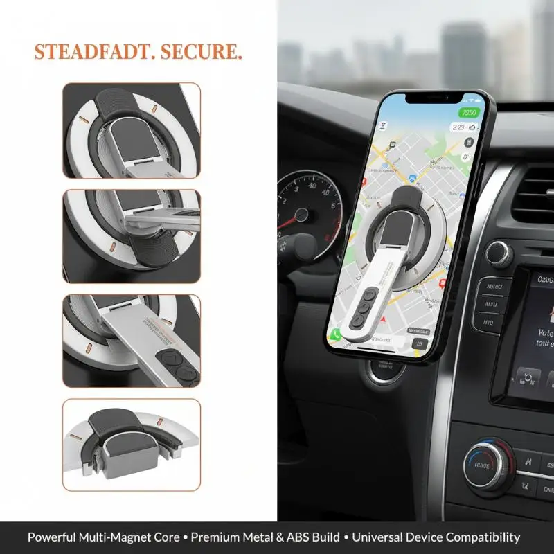 

Magnetic Double Sided Phone Ring Stand 360 Rotating Holder Strong Grip for Car Desk Home Multi Use