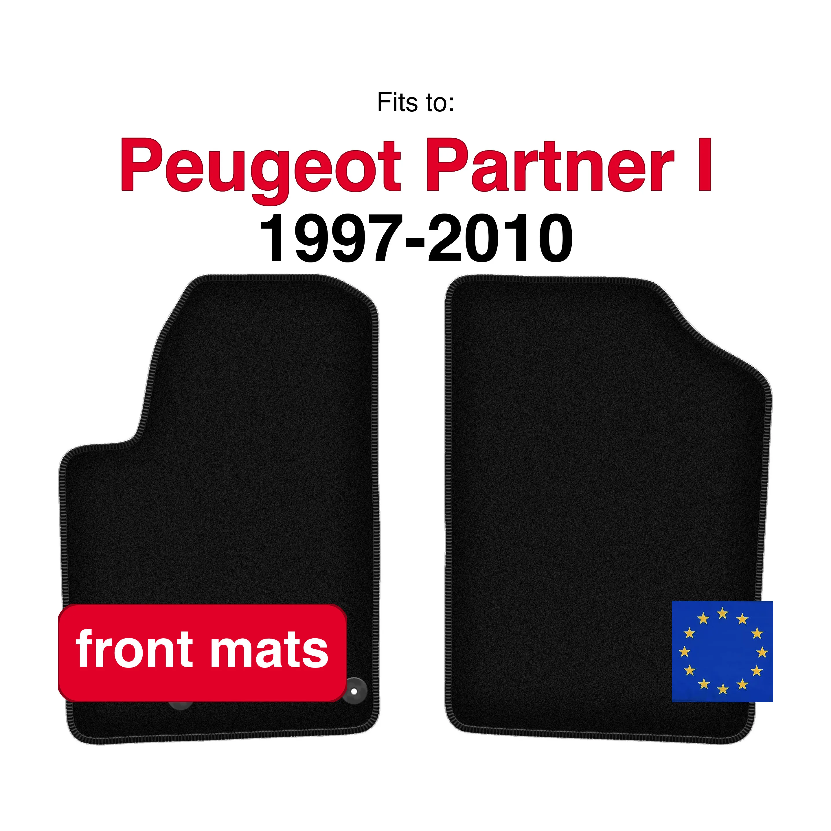 Velours vloermatten voor Peugeot Partner I kombivan, Tepee (1997-2010) - Zwart (2 stuks) set vloermatten voorin auto