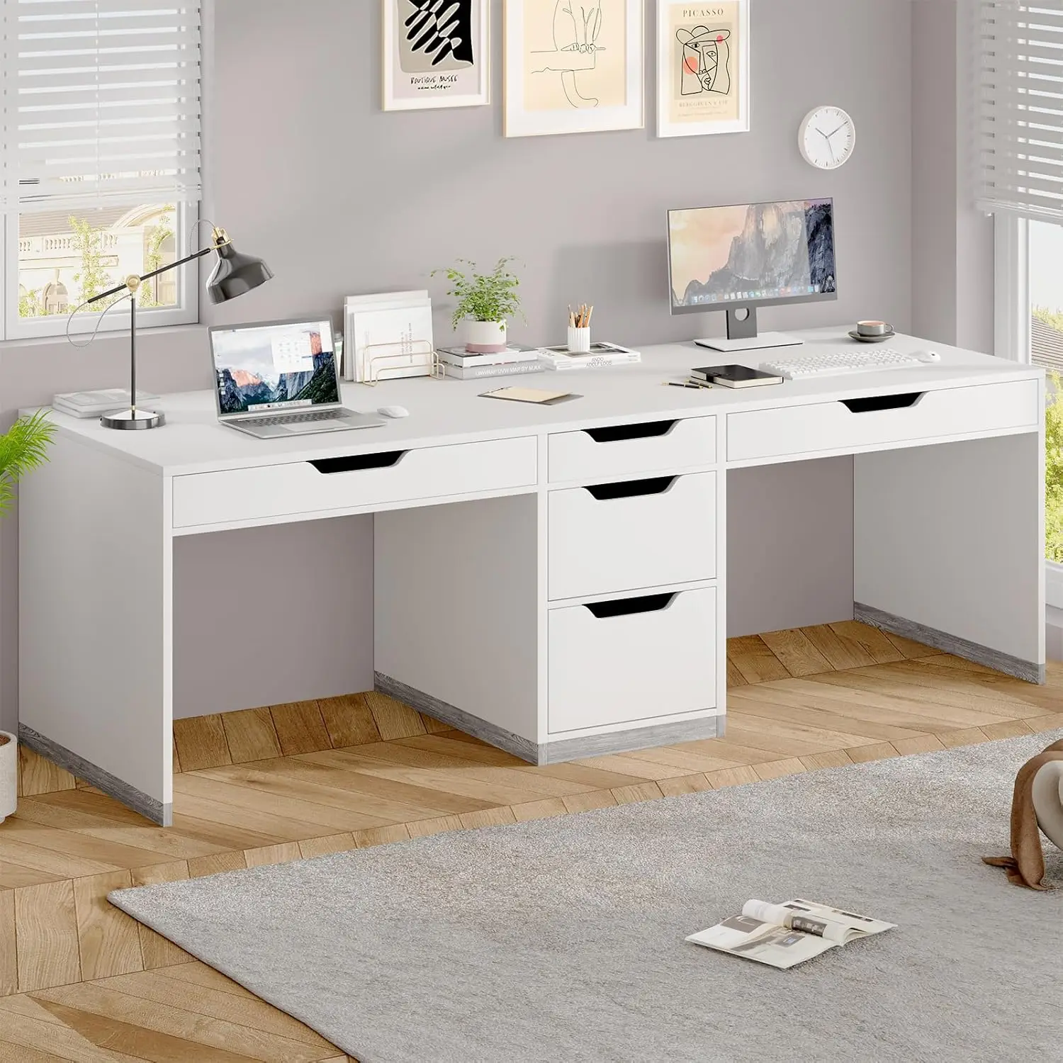 

Two Person Desk with 5 Drawers, Double Desk with Storage for 2 People, 78 Inch Extra Long Computer Desk Workstation with