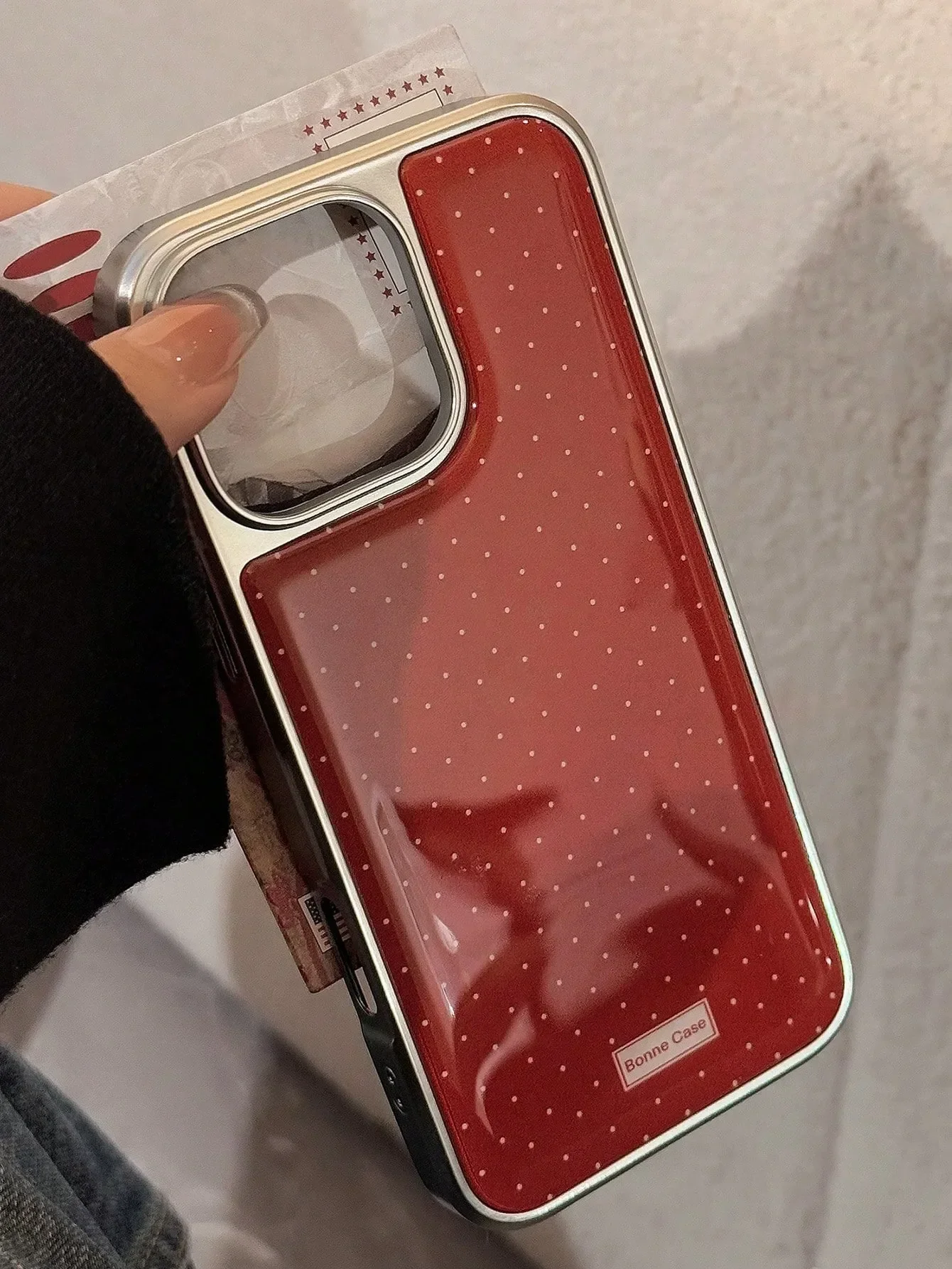 Full Screen Polka Dot Wave Point Silver Edge Epoxy Phone Case For iPhone 17 16 15 14 13 12 11 Pro MAX Plus 17air Drop Glue Cover view 5