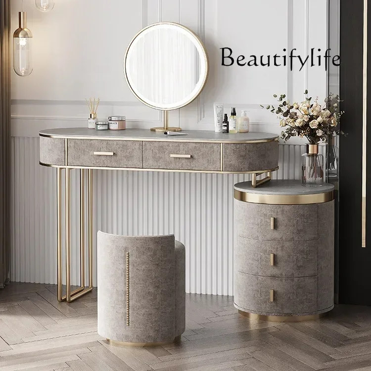 

Bedroom Set European Furniture Luxury Dresser Make Up Table With Mirror And Stool Vanity Desk LED Light Makeup Dressing Table