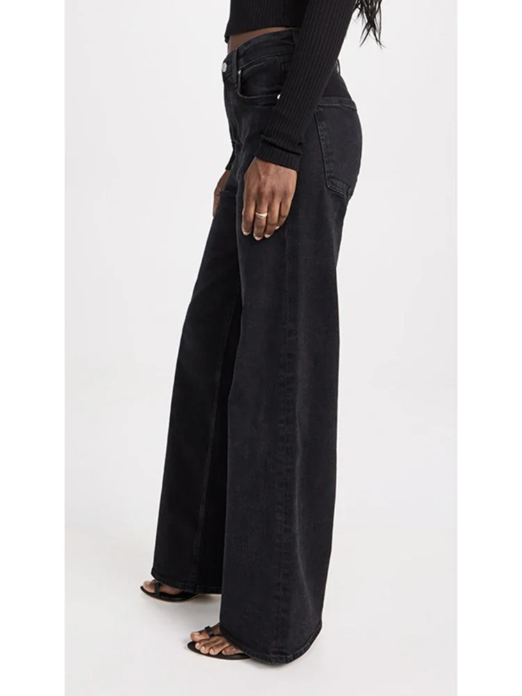 Dames laagbouw stretch grijze denim broek 2025, vrouwelijke jeans met rechte pijpen, dame effen kleur, dagelijks kantoor, goedkope lange jeansbroek
