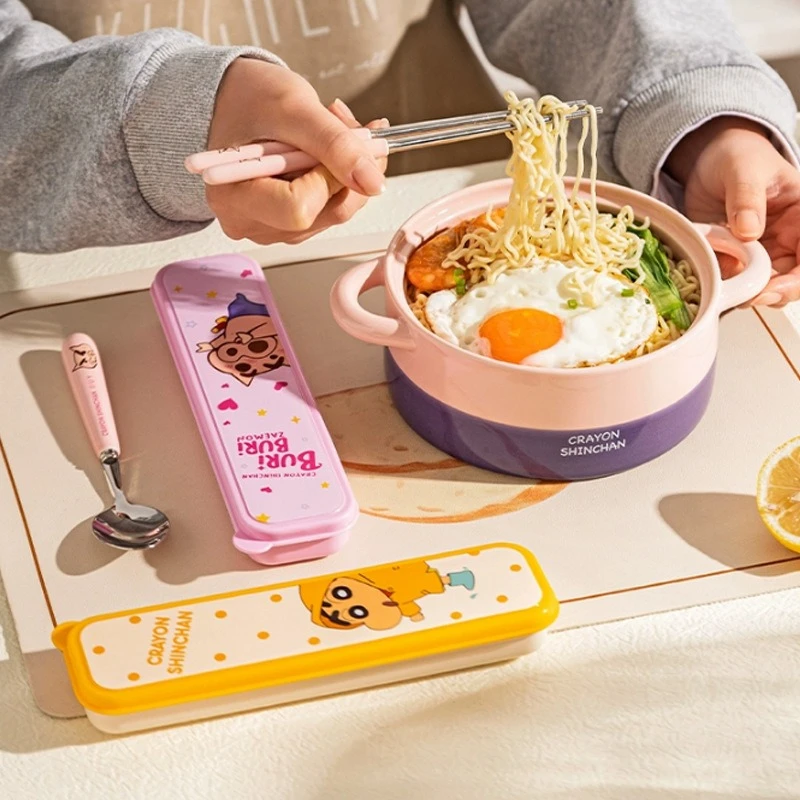 2 قطعة تلوين شين تشان مرآة من الفولاذ المقاوم للصدأ مصقول مجموعة أدوات المائدة المحمولة سكين شوكة ملعقة قبضة مريحة أواني الطعام مجموعة