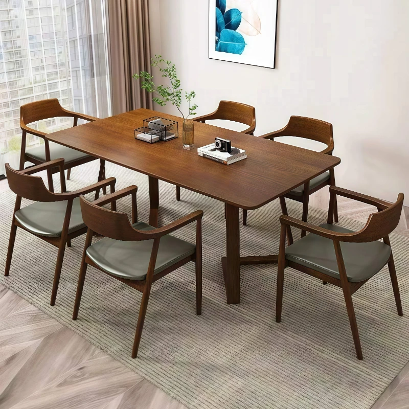

Rectangular Pedestal Dining Tables Solid Wood Marble Top Modern Luxury Restaurant Hotel Design Mesa Comedor Y Sillas Furniture